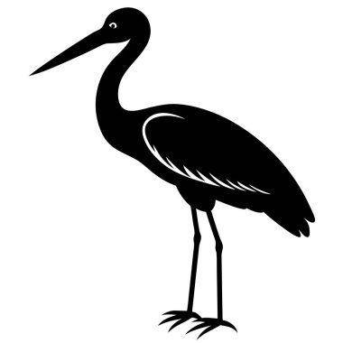 Balıkçıl kuşunun siyah beyaz çizimi