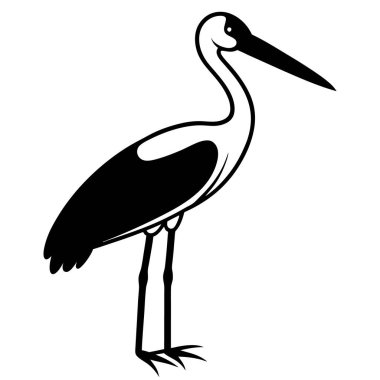 Balıkçıl kuşunun siyah beyaz çizimi