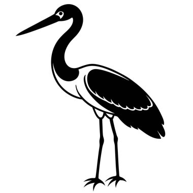 Balıkçıl kuşunun siyah beyaz çizimi