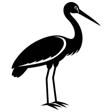 Balıkçıl kuşunun siyah beyaz çizimi