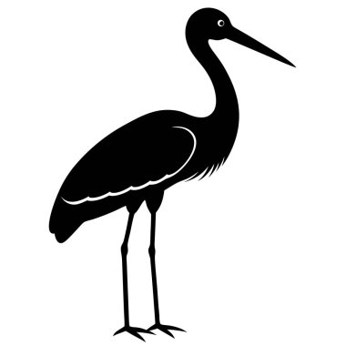 Balıkçıl kuşunun siyah beyaz çizimi