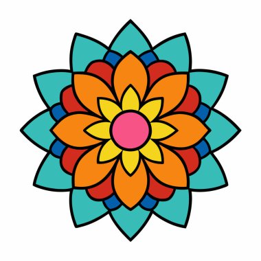 Renkli Çiçek Mandala Vektör Sanatı Yalıtılmış
