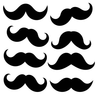 Beyaz arka planda izole edilmiş siyah bıyık seti