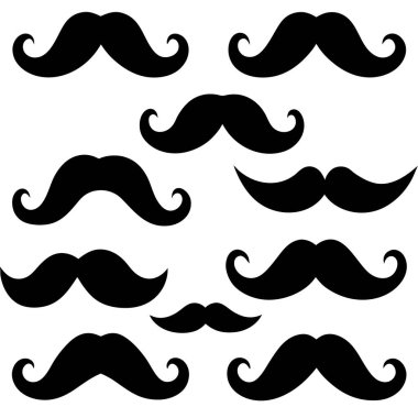 Beyaz arka planda siyah bıyık seti.