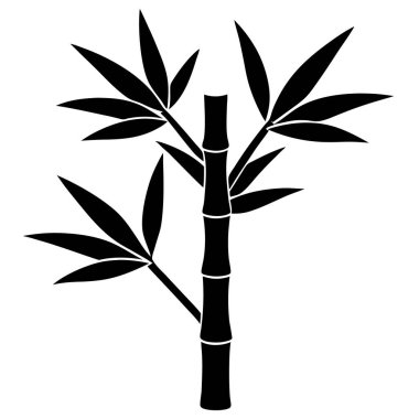 Siyah siluetli bambu bitkisi. Vektör simgesi. beyaz arkaplanda izole.
