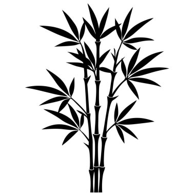 Siyah bambu ağacı silueti beyaz arkaplanda izole edilmiş, vektör illüstrasyonu