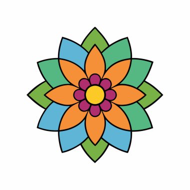 Renkli çiçek mandala, El çizimi mandala vektör çizimi