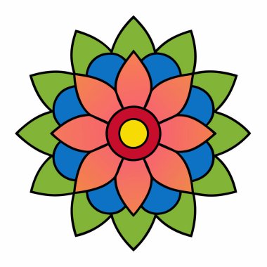 Renkli çiçek mandala, El çizimi mandala vektör çizimi