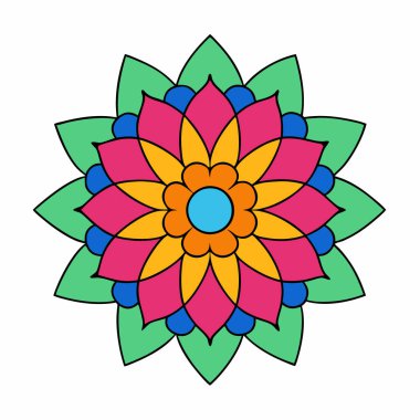Renkli çiçek mandala, El çizimi mandala vektör çizimi