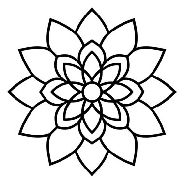 Beyaz arkaplanda siyah tarzda izole edilmiş bir çiçek simgesi. Çiçek desenli vektör çizimi.