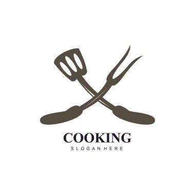 Yaratıcı element kavramına sahip aşçılık logosu tasarımı vektör çizimi