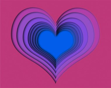 Biseksüellik LGBTQ Sevgililer Günü için kesilmiş pembe mavi kalp kağıtlarına bayılırım. Canlı renkli karton kalp şekilleri, tutku, saygı, hoşgörü ve eşcinsel kartlar için. 3 Boyutlu Romantik, şirin, kesme sanatı