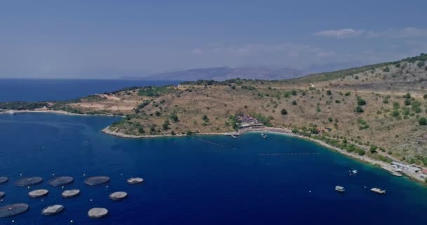 Красивый Морской Пейзаж Пляж Берегу Ионического Моря Албании Вид Дрона — стоковое видео