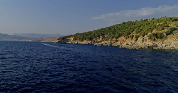 Summer Jonian Sea Aerial Vista Costa Con Playa Arena — Vídeos de Stock
