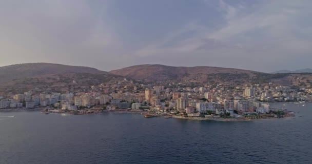 Bela Paisagem Marinha Praia Costa Mar Jónico Albânia Vista Drone — Vídeo de Stock