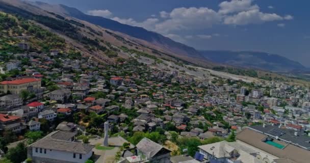 Paisaje Urbano Del Casco Antiguo Gjirokaster Albania Vista Aérea — Vídeos de Stock