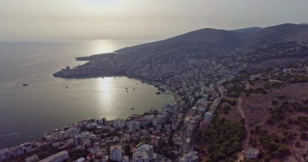 Summer Ionian Sea Aerial Coastline View Sandy Beach — Stock Video