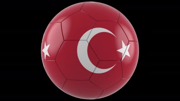 Bola Futebol Com Bandeira Turquia Fundo Transparente Canal Alfa Prores — Vídeo de Stock