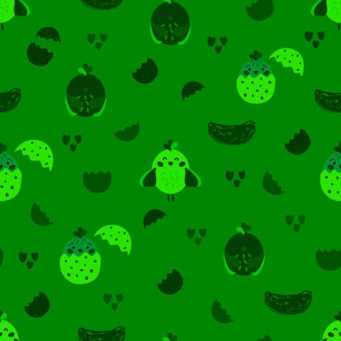 Kuşların, yuvaların, gökkuşaklarının ve çiçeklerin resimleriyle kusursuz bir desen.