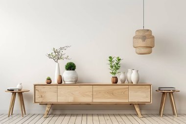 Boş posterleri, dekoratif yapay zekayla dekore edilmiş güzel oturma odalarını düzenle.