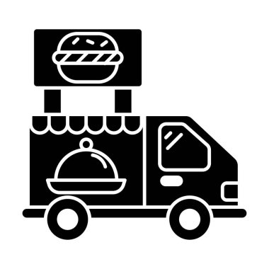 Beyaz arkaplanda yiyecek kamyonu simgesi vektörü