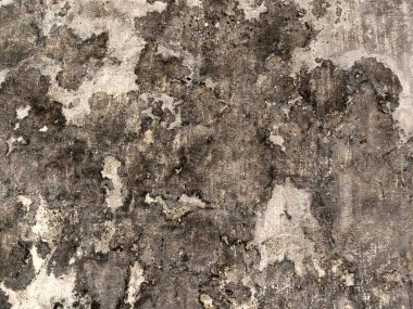 Çizikler ve çatlaklarla dolu bir duvar parçası. Eski, kirli, deri döküntüsü, desenli duvar kâğıdı kaplaması. Arka plan için yüzey duvarı betonu deseni. Grunge Arka plan dokusu, Kirli Su Sıçrayan Duvar, Soyut Sıçrayan Su.