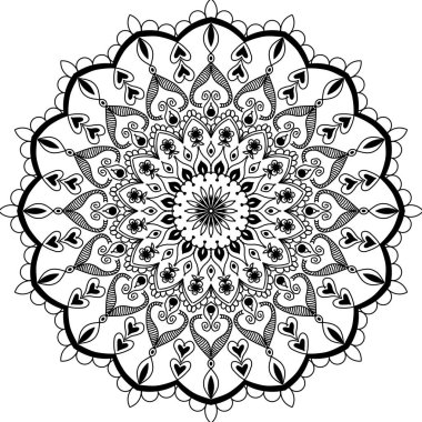 Vektörde siyah yuvarlak mandalalar. Soyut tasarım elementi. Dekoratif retro süs. Tasarımınız için grafik şablonu. El Çizimi Mandala. Parlak Peaceful Petals boyama kitabı.