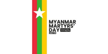 Myanmar Şehitleri Günü, 19 Temmuz, sosyal medya paylaşımı, tebrik kartı, afiş, şablon tasarımı, baskı, etkinlik için uygun, web sitesi, vektör illüstrasyonu, Myanmar illüstrasyonu bayrağı.