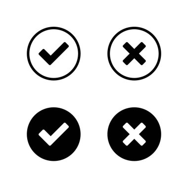 Evet ve hayır düğmeleri. Doğru ve Yanlış sembolü. Vektör simgesi.