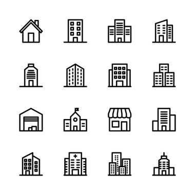 Bina ikonları seti. Simgeler oluşturuluyor.