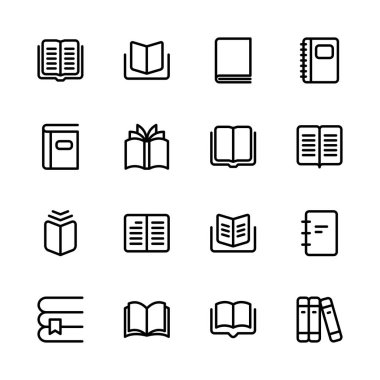 Bir dizi kitap ikonu. Kitap simgeleri.