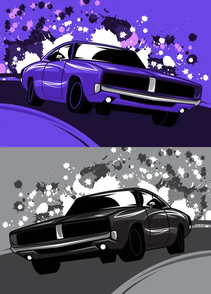 stock vector American classic car and abstract background