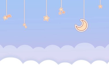 vector cartoon illustration of a sky with moon and star background .