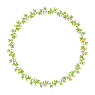 Vektör çizimi. Beyaz arka planda yaprak çelengi. Çember çerçeve