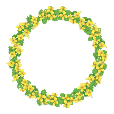 Çiçeklerden yapılmış bir çelenk. Çember çerçeve