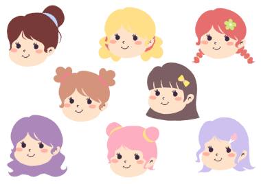 Şirin çizgi film kızları vektör çizimi.