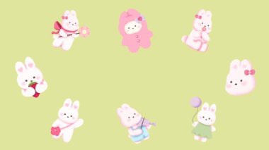 Bir dizi şirin tavşan animasyonu.