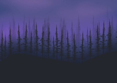 Ağaçlar ve sisli koyu mor arkaplan