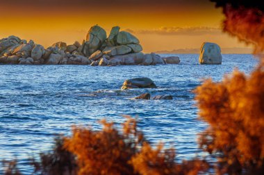 Mediterranean Sea and Palombaggia rocks. Southern Corsica in France. clipart