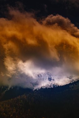 Fransız Pirenesi dağları yazın ormanlarla ve zirvede kalan karlarla