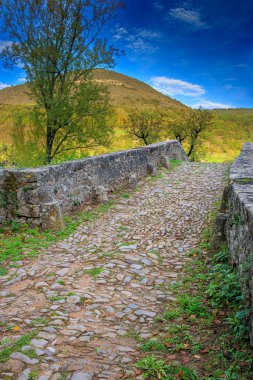 Fransa 'da Aveyron' da küçük bir köy köprüsü