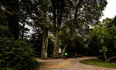 Parkta yürüyen insanlar.