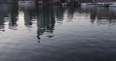 Demir köprünün manzarası. Frankfurt 'ta günbatımı Ben Main.