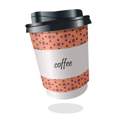 Beyaz arka planda logo için fotokopi alanı olan kahve kağıdı bardağı. Vektör illüstrasyonu