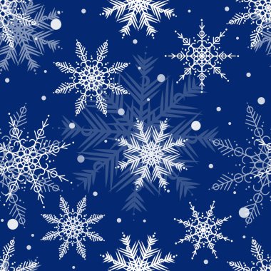 Winter seamless pattern with snowflakes and snow on blue background. clipart