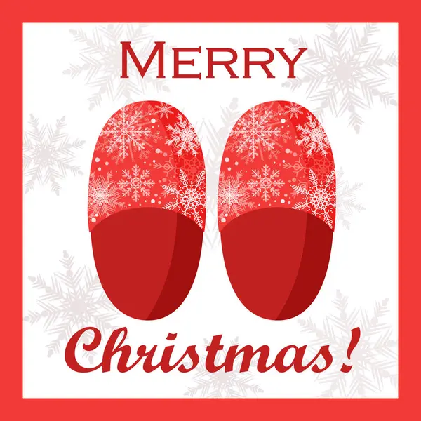 stock vector Red slippers with snowflakes. Christmas greeting card.