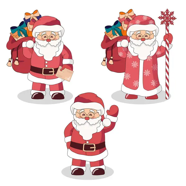 stock vector Set of cartoon Santa Claus on white background.