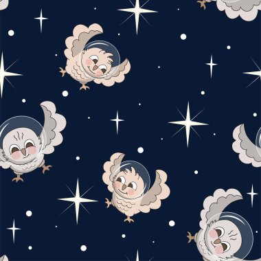 Astronotlar uzayda, beyaz yıldızların arasında. Kusursuz desen