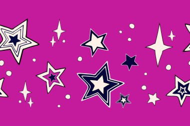 Fuşya arka planında bir dizi yıldız. Kusursuz sınır.