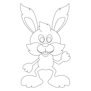 Komik tavşan. Beyaz arka planda siyah bir taslak. Çocuklar için vektör illüstrasyonu